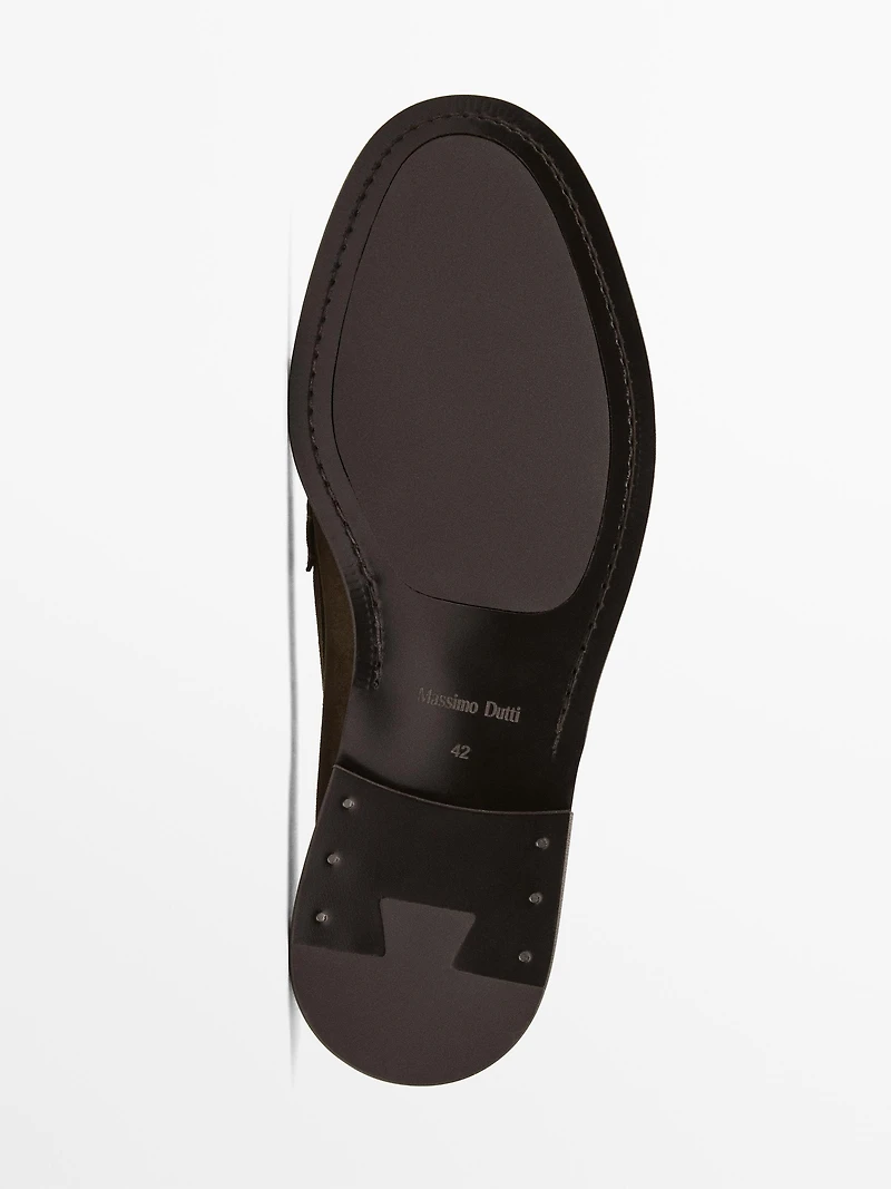 Split suede penny loafers