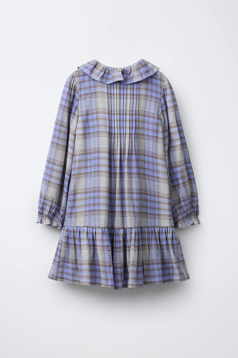 ROBE À CARREAUX AVEC PLIS NERVURÉS