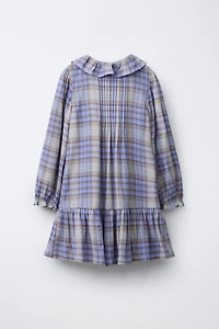 ROBE À CARREAUX AVEC PLIS NERVURÉS