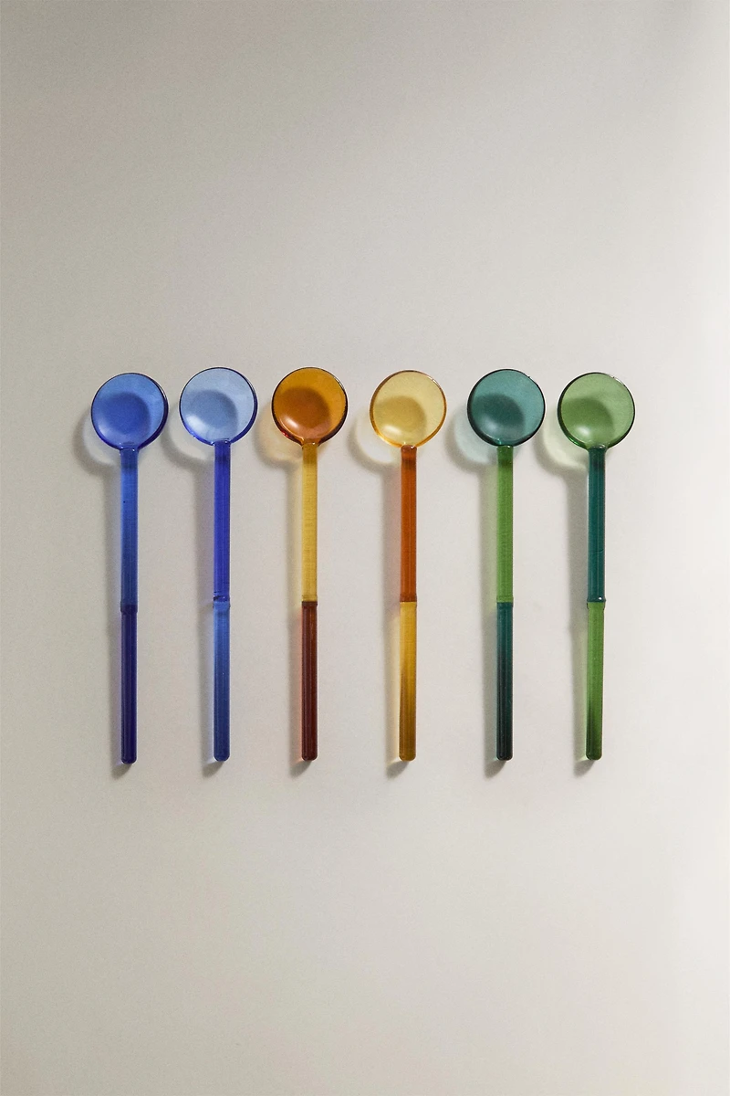 MULTICOLOUR BOROSILICATE GLASS ICE CREAM SPOONS (PACK OF 6)