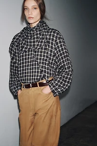 ZW COLLECTION PLAID SCARF SHIRT