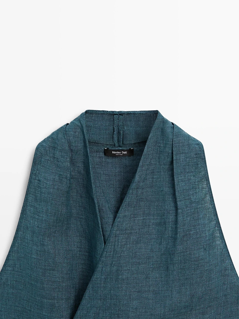 100% linen surplice top with tie detail