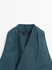 100% linen surplice top with tie detail