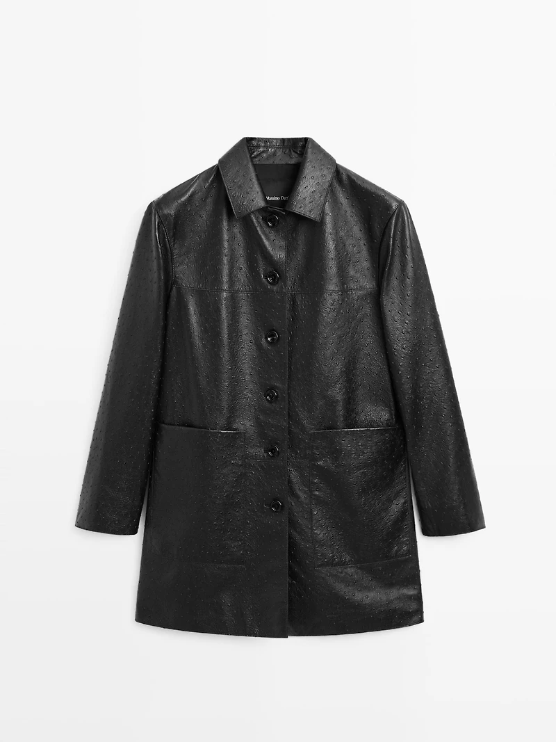Long textured nappa leather coat