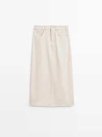 Barrel fit denim midi skirt