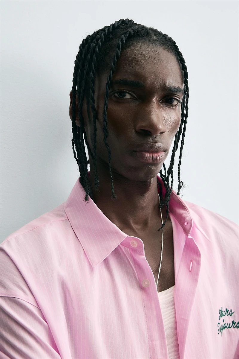 COMBINATION TEXT STRIPED SHIRT