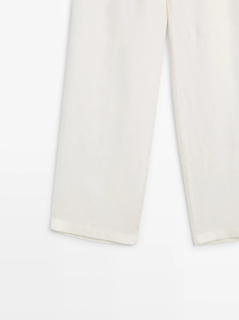 100% linen wide-leg elasticated trousers