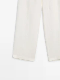 100% linen wide-leg elasticated trousers