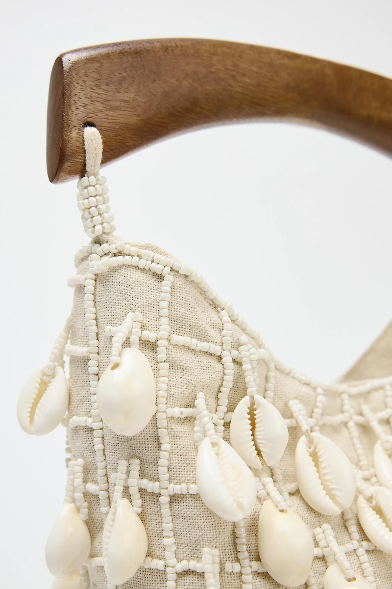 BEADED FABRIC BUCKET BAG