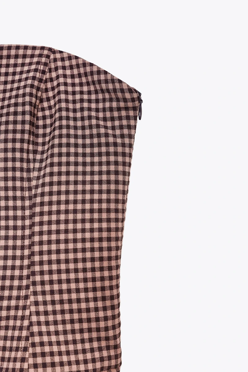 GINGHAM STRAPLESS MIDI DRESS