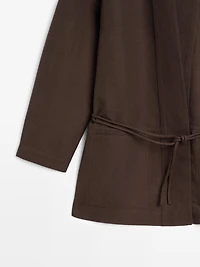 Linen blend kimono jacket with tie detail