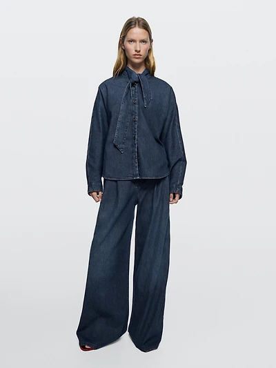 Jean wide leg taille haute à pinces