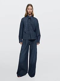 Jean wide leg taille haute à pinces