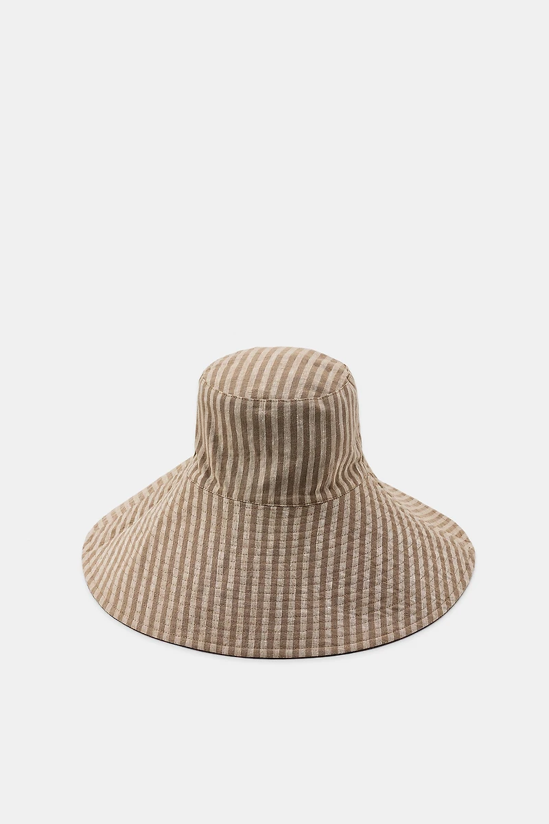 BONNET 100% LIN RAYÉ RÉVERSIBLE