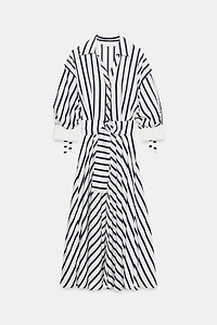 ROBE MI-LONGUE À RAYURES AVEC CEINTURE