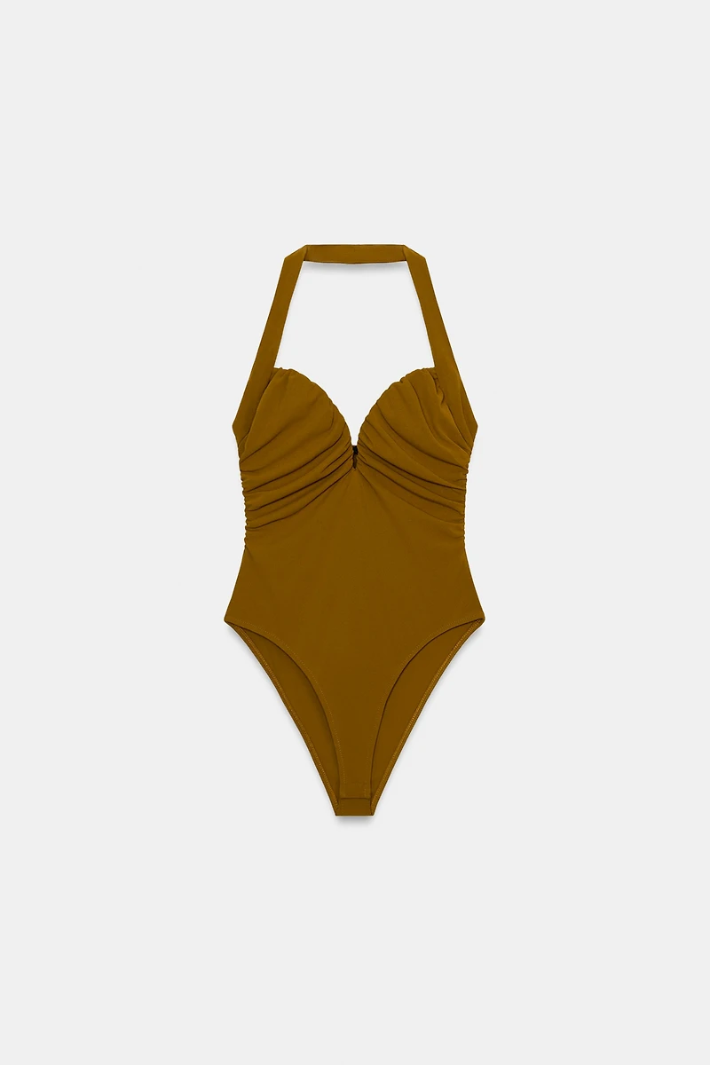 DRAPED HALTER BODYSUIT
