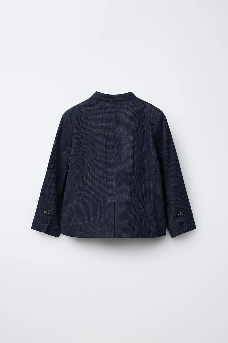 LINEN MANDARIN COLLAR SUIT JACKET
