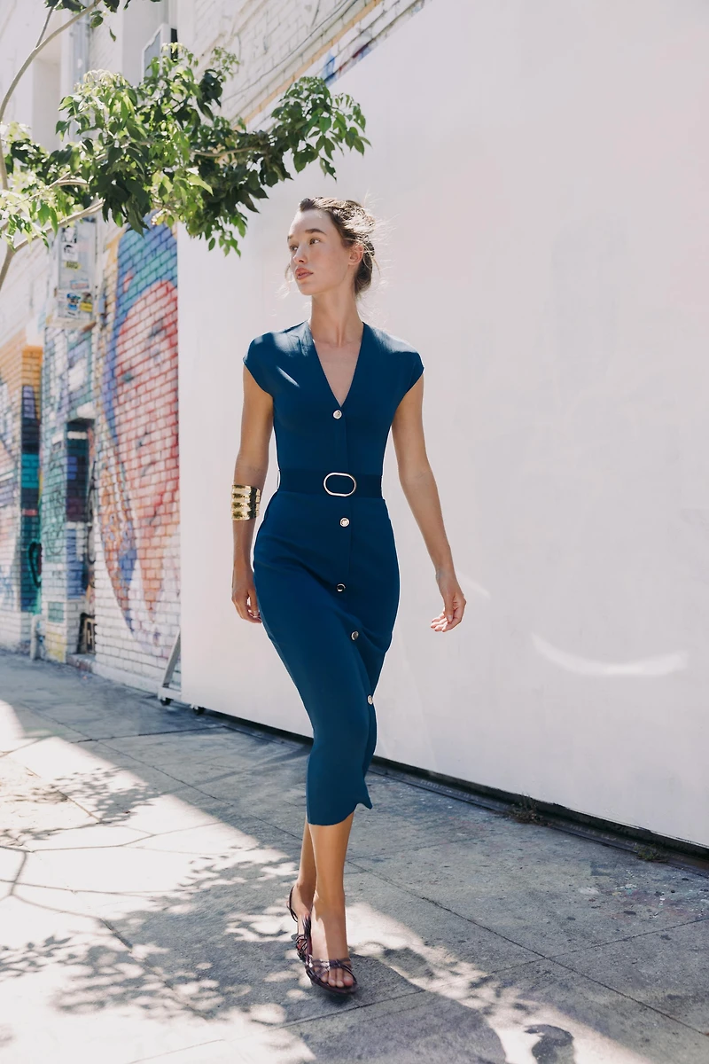 ROBE MI-LONGUE STRETCH CEINTURE