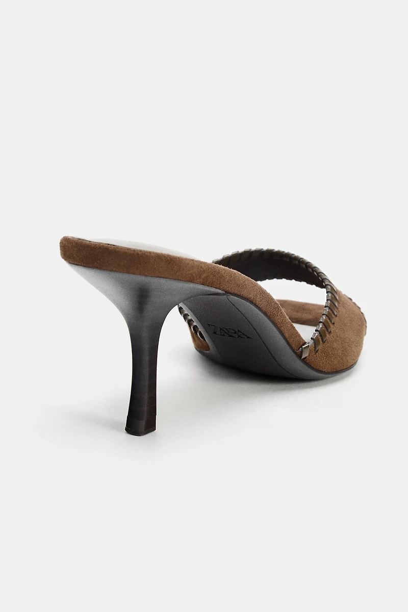 TOPSTITCHED HEEL MULES