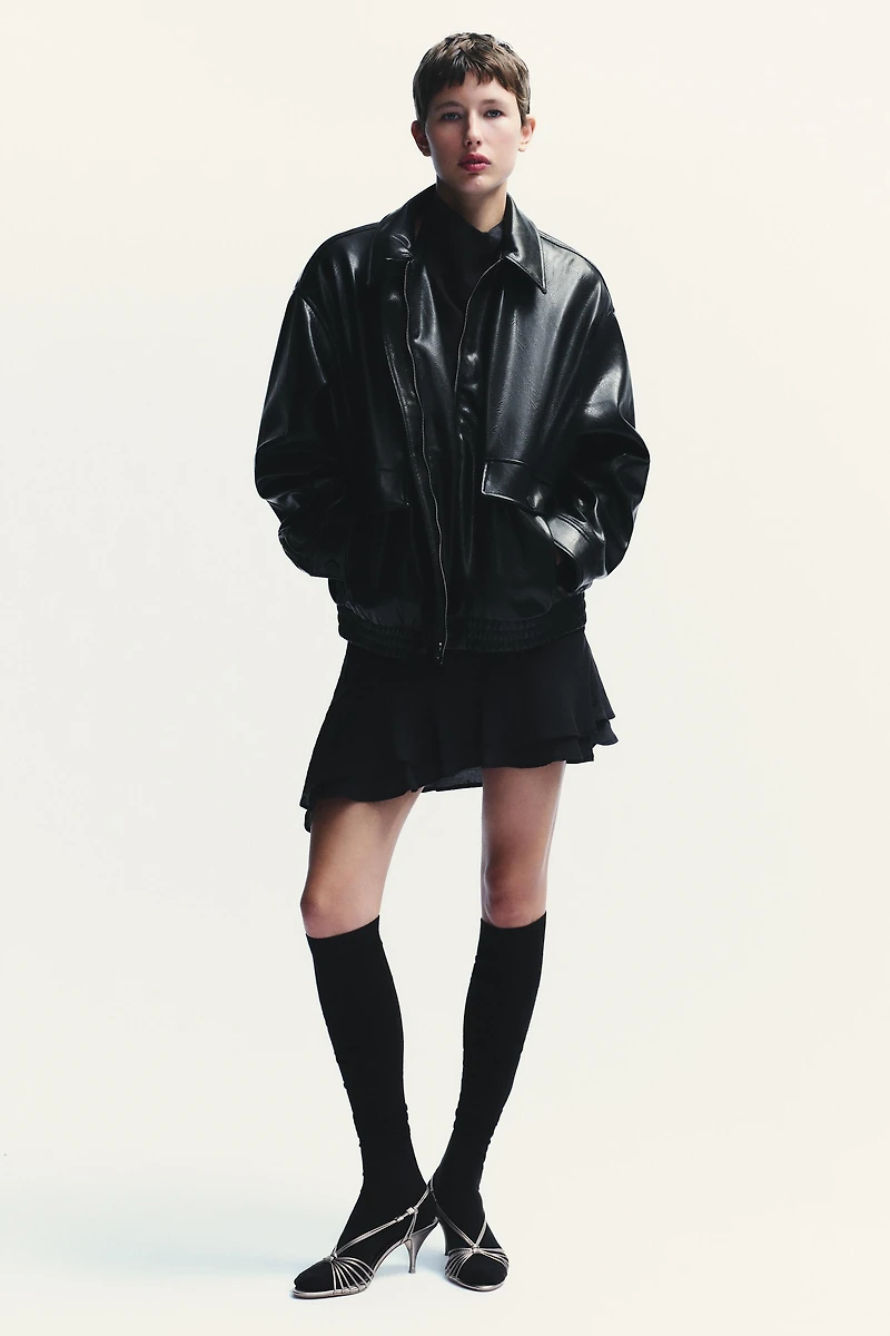 FAUX LEATHER BOMBER JACKET