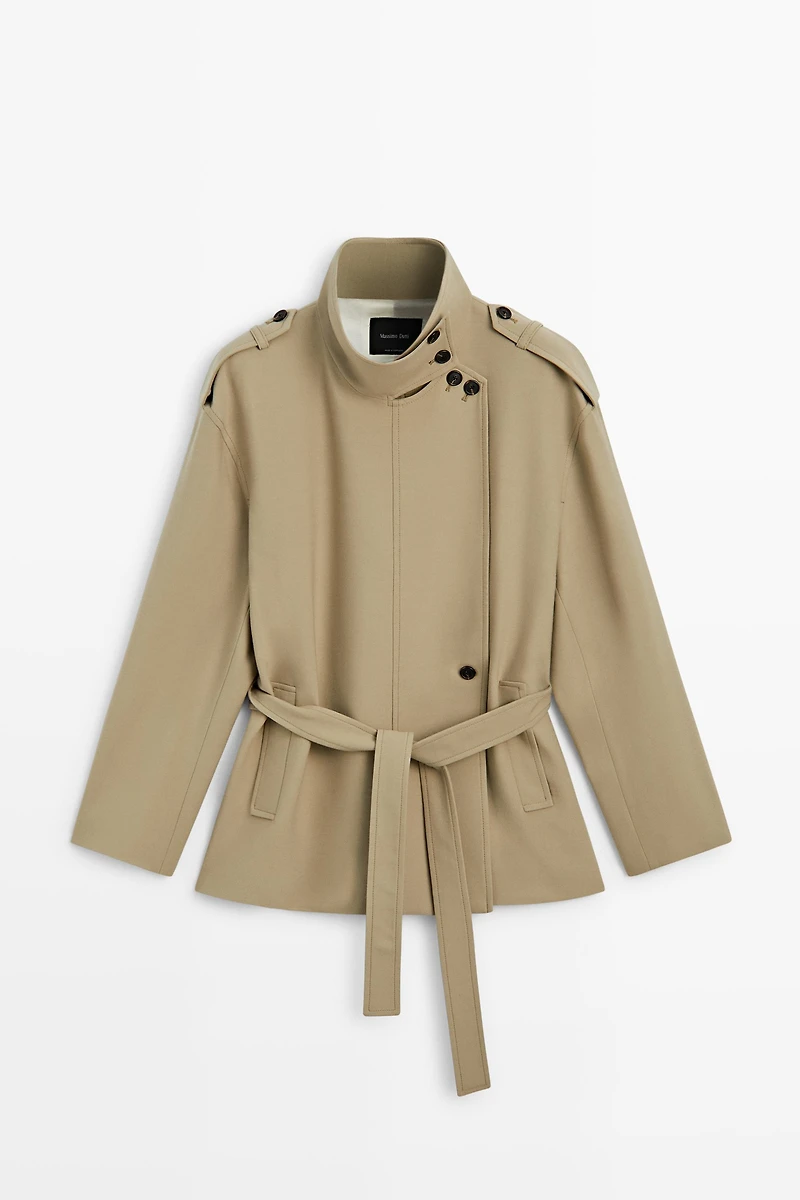 Mid-length belted trench coat