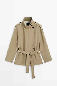 Mid-length belted trench coat