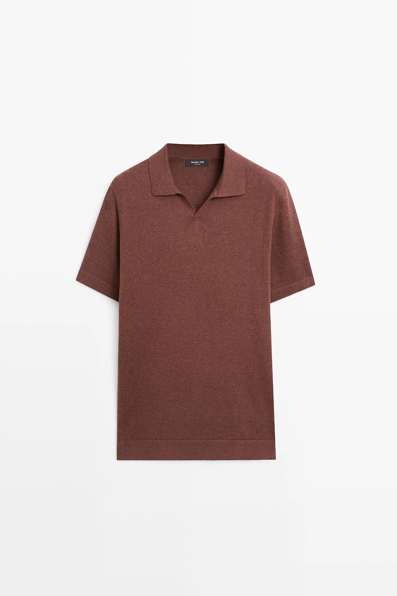 Linen blend knit polo sweater