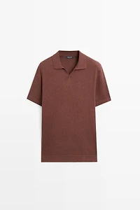 Linen blend knit polo sweater