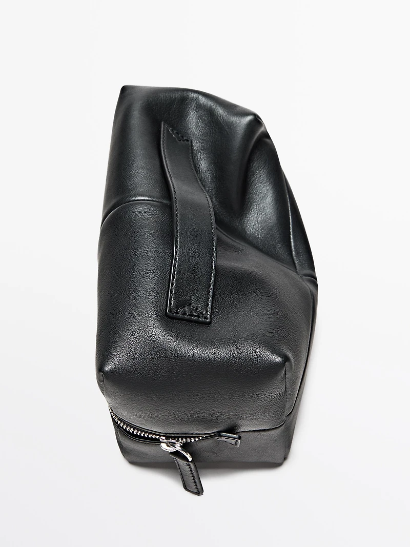 Nappa leather toiletry bag with zip
