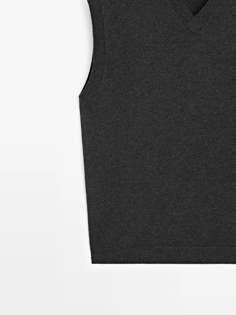 Veste sans manches à col en V laine mélangée