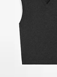 Veste sans manches à col en V laine mélangée