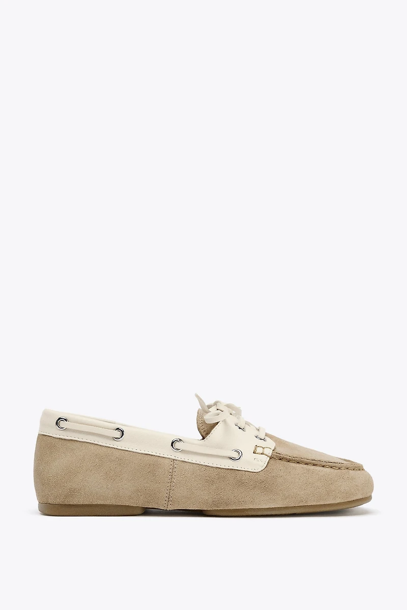 COMBINED SUEDE LACE-UP LOAFERS