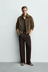 SURCHEMISE REGULAR FIT EN CUIR SUÉDÉ