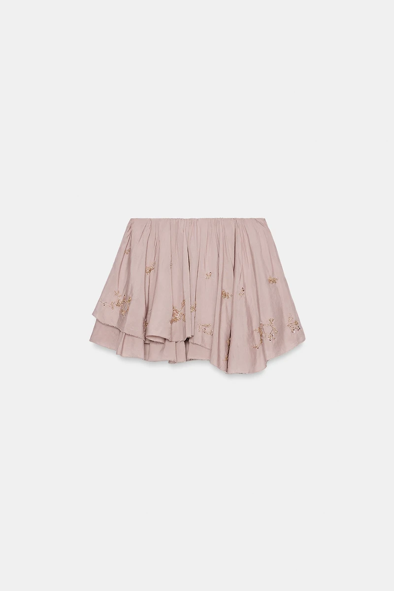 RUFFLED BEADED MINI SKIRT