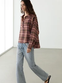 Flowing 100% linen check shirt