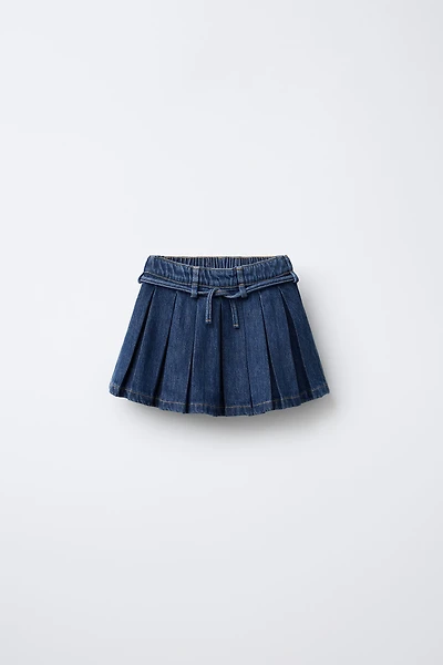 PLEATED DENIM SKIRT