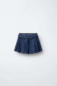PLEATED DENIM SKIRT