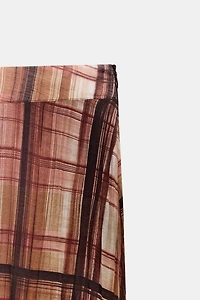 PLAID WRINKLED EFFECT MIDI SKIRT