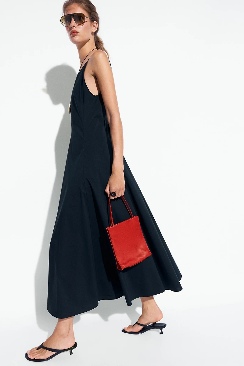 Cotton blend poplin spaghetti strap dress
