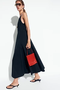 Cotton blend poplin spaghetti strap dress