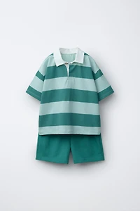 ENSEMBLE POLO À RAYURES ET BERMUDA