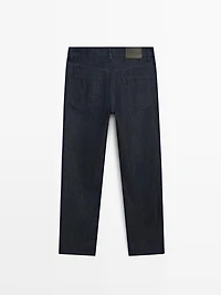 Lightweight tapered fit denim-effect trousers