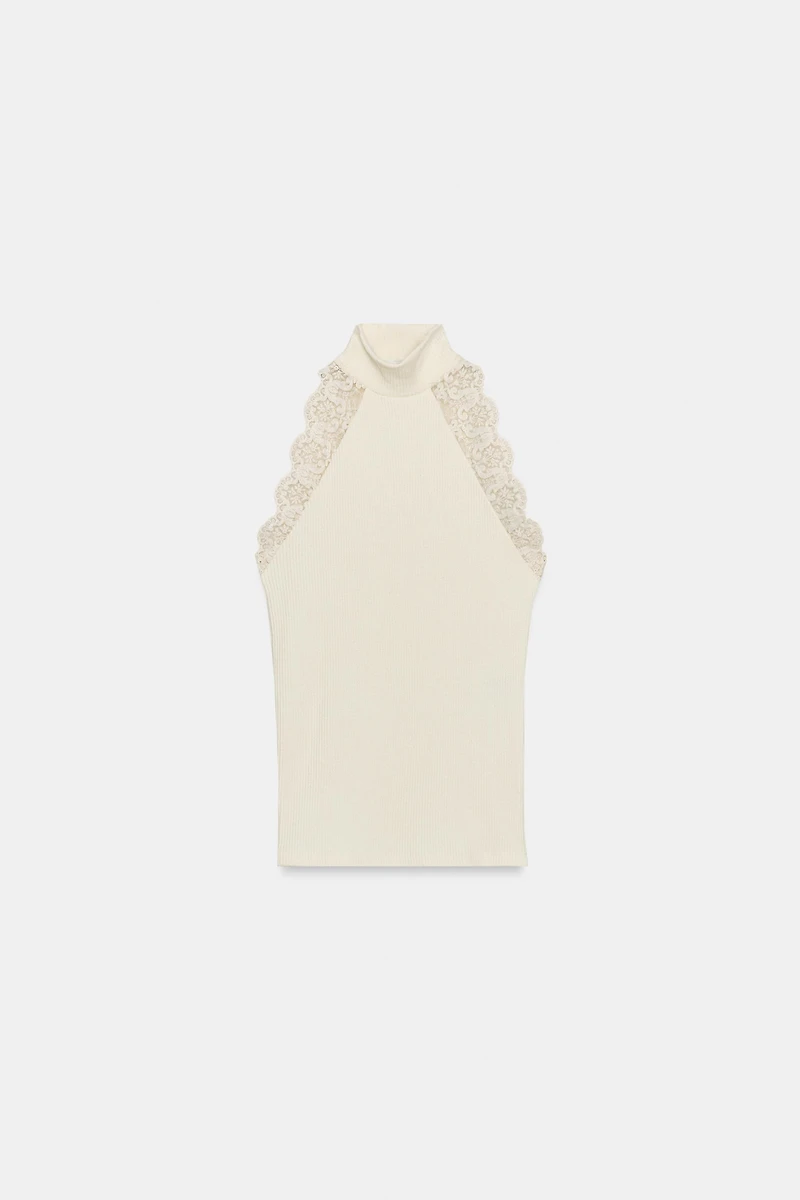 TOP CÔTELÉ DENTELLE