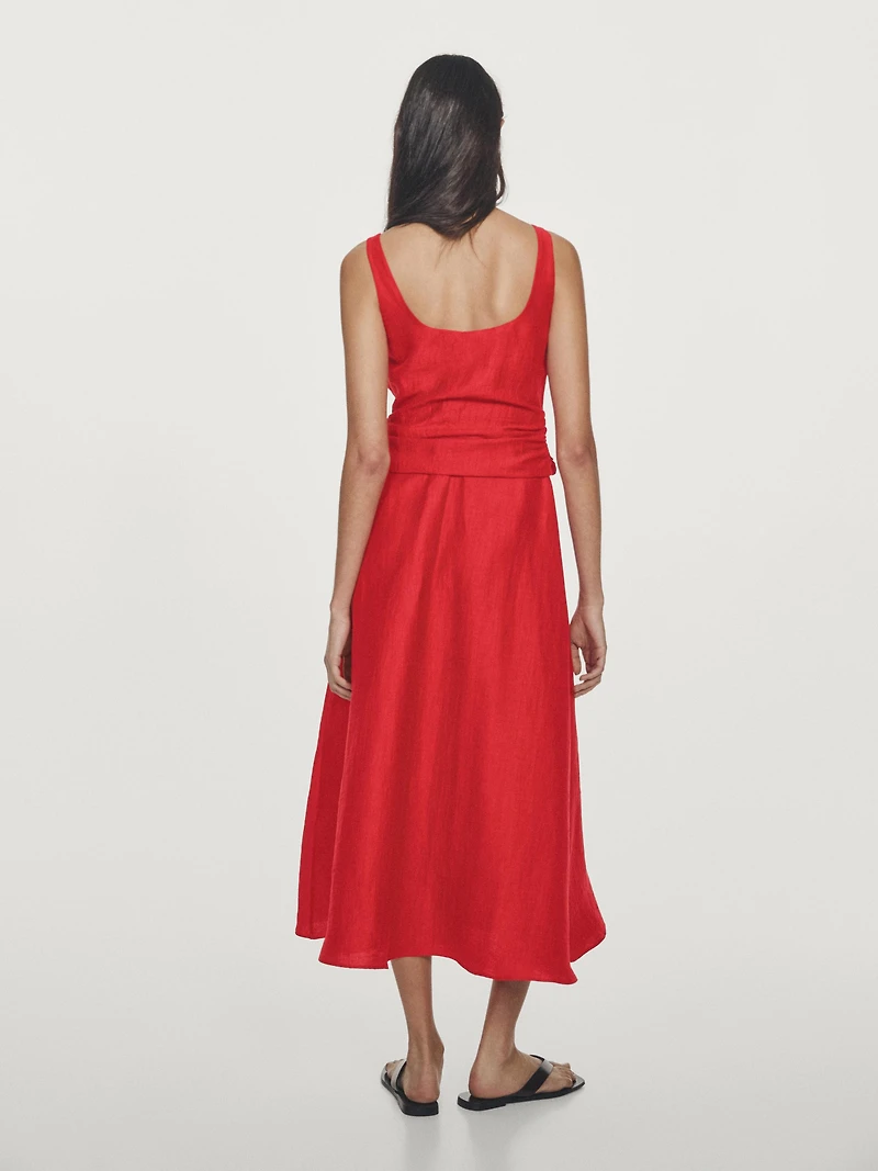 Linen blend double-layer midi dress