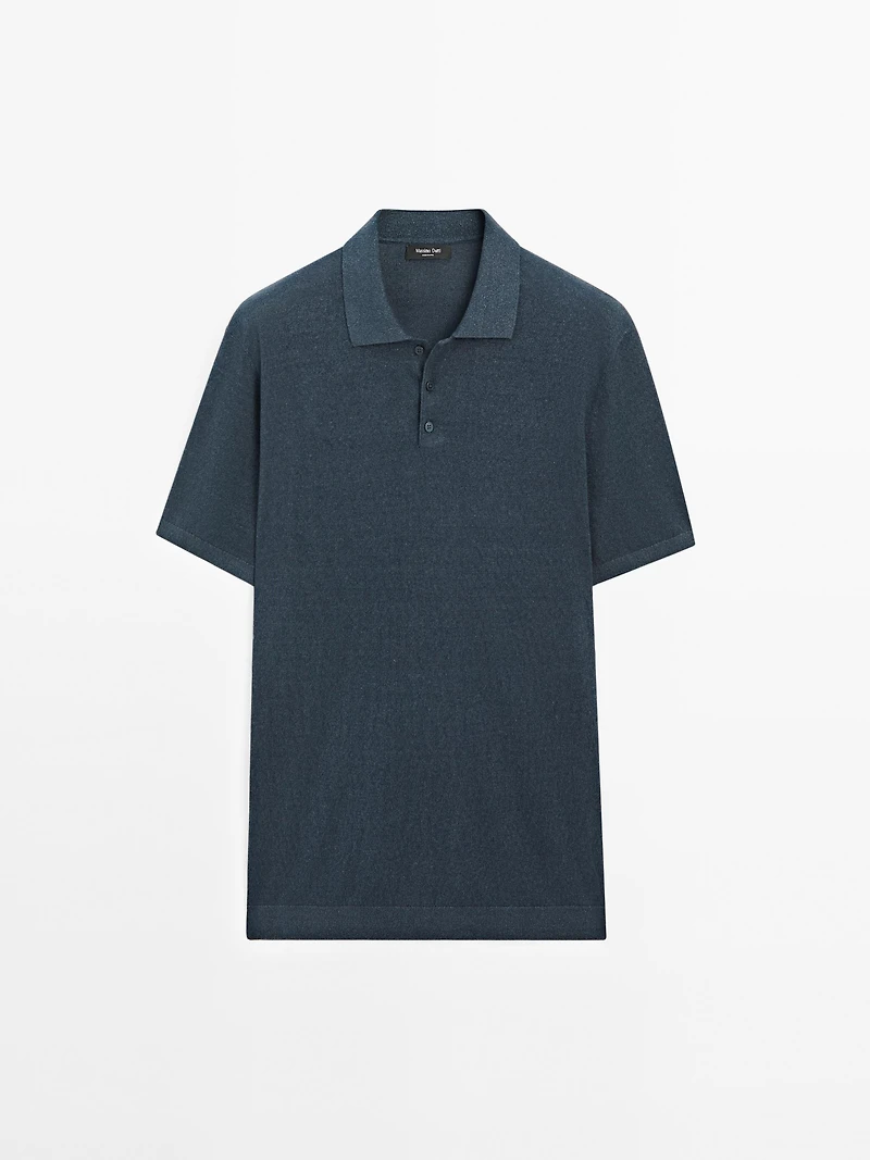 Linen blend knit polo shirt