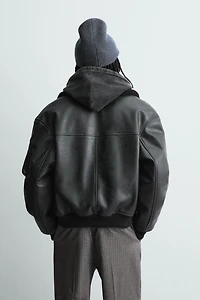 FAUX LEATHER JACKET WITH REMOVABLE COLLAR