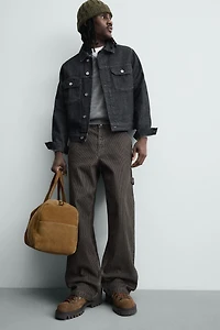 FLOCKED STRIPED RELAXED FIT PANTS