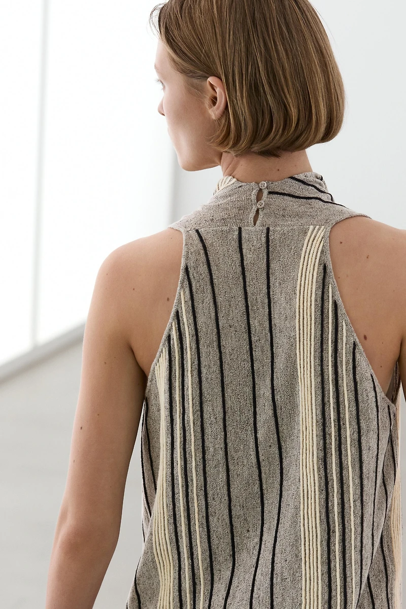 Linen blend top with draped neckline