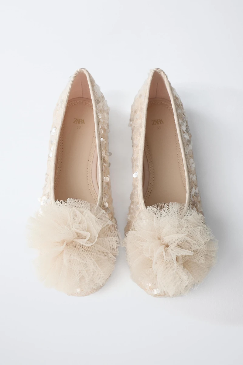 SEQUIN POM-POM BALLET FLATS