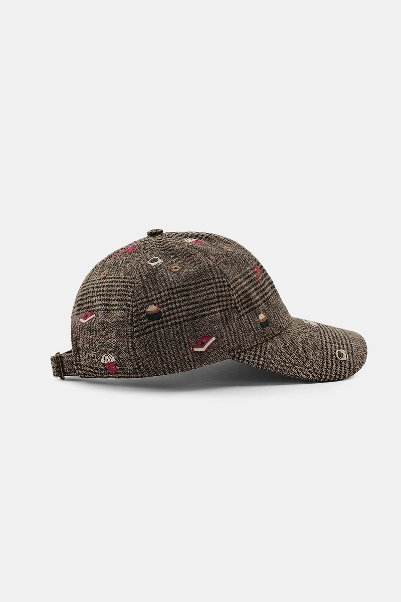 EMBROIDERED WOOL PLAID CAP